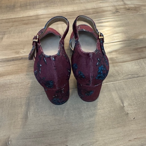 Libby Edelman Heels Women’s 8 Jessica Burgundy Floral Buckle Ankle - Picture 3 of 7